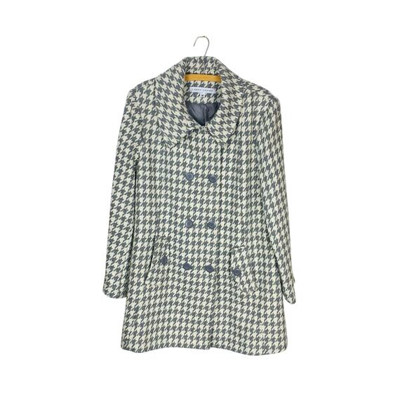 Larry Levine Grey & White Houndstooth Double-Breasted A-Line Coat Size 18 - Picture 1 of 5